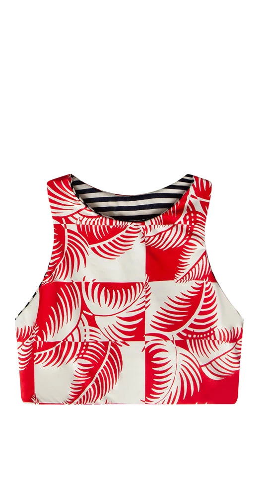 Sanitas Reversible Top: Checkered Palm/Navy Stripe 7 Sanitas Reversible Top: Checkered Palm/Navy Stripe - Image 7